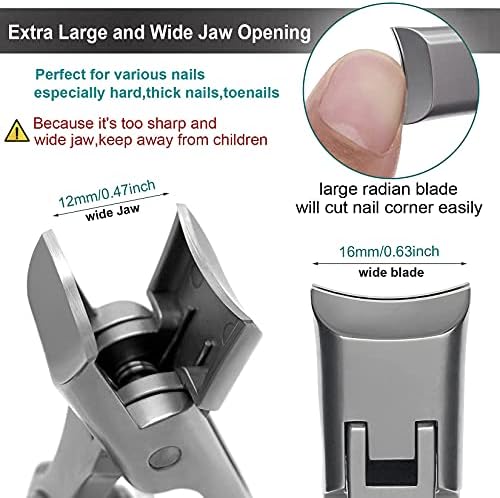 Nail Clippers for Men Thick Nails, Large Wide Jaw Opening Long Handle Heavy Duty Ultra Sharp Toe Nail Clippers with Catcher for Seniors,Adult,Women (Silver with File)