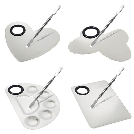4 Pack Makeup Mixing Palette with Spatula, Stainless Steel Cosmetic Palette, Makeup Foundation Mixing Palette, Makeup Metal Mixing Tray for Makeup Nail Art Accessories