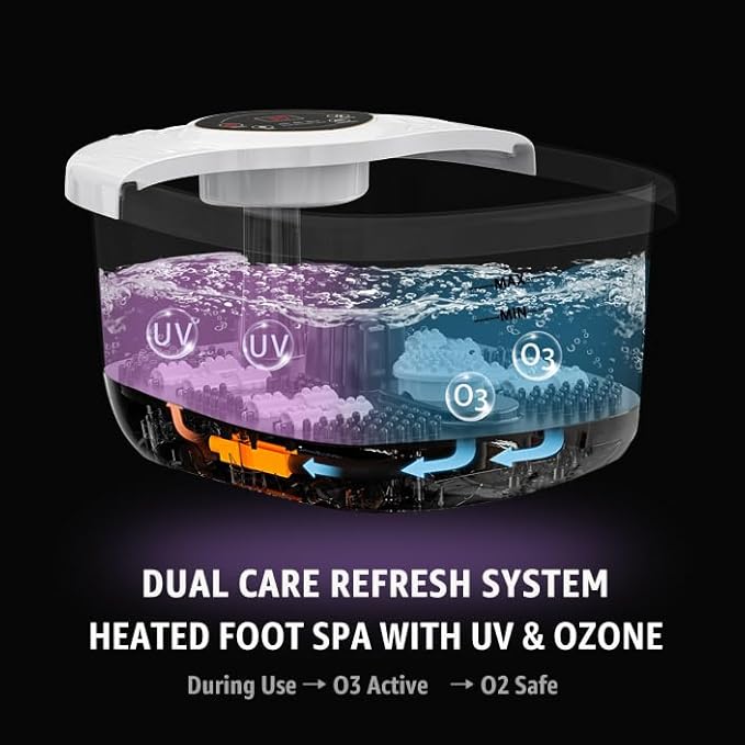 Foot Spa Bath Massager with Heat, Shiatsu Rollers, UV & Ozone Bubbles - Includes Tea Tree Oil Epsom Salt, Relieves Stress and Foot Pain - Home Pedicure Gift for Women/Men, Mom/Dad