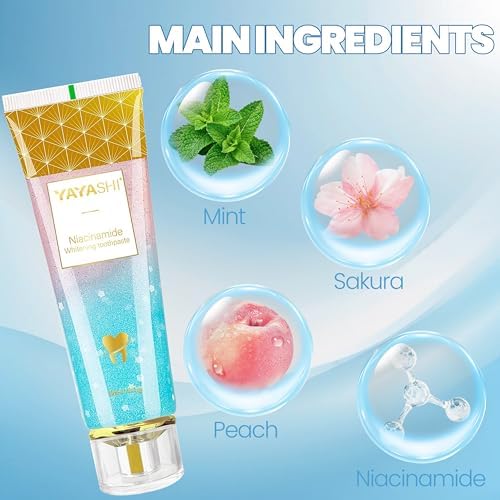 Niacinamide Whitening Toothpaste, YAYASHI Niacinamide Intensive Whitening Toothpaste with Natural Gentle Care Deep Stain Removal Cherry Blossom Mint Flavor, Improves Gum Health