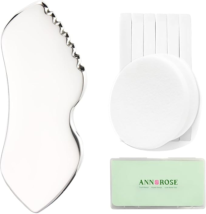 Facial Sponge with Stainless Steel Gua Sha Tool - 2-in-1 Design, Premium Guasha Set for Face, Body and Face Gua Sha Stone for Tighten Skin