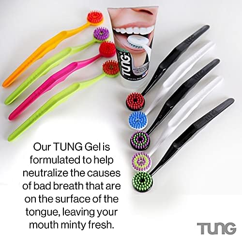 Tung Plastic Tongue Scraper with Protective Caps, Tongue Brush, Tongue Cleaner for Adults, Scrubber, Plastic, Fight Bad Breath and Halitosis | Tongue Scraper Cleaner, Made in America, 2-Pack w/Cap