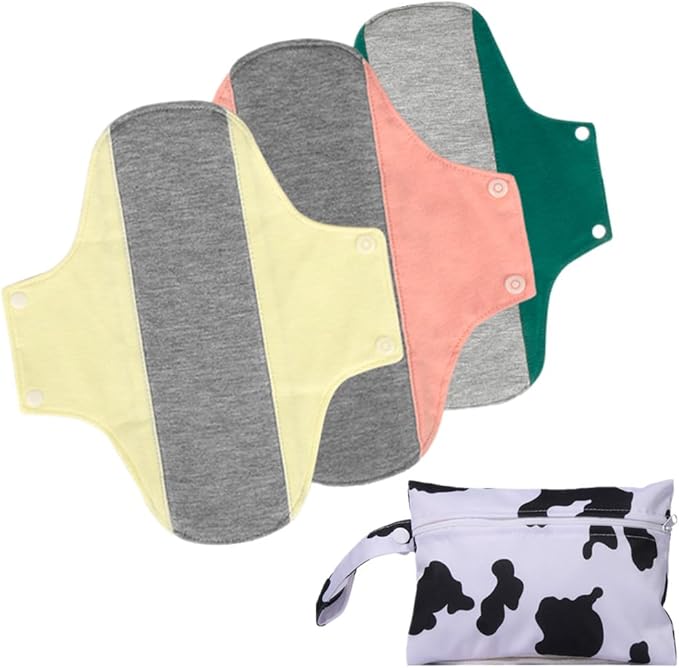 WEEOATAR Reusable Menstrual Pads,Graphene Incontinence Pads,Panty Liners Period Pads,Light Incontinence Pads,Washable Sanitary Pads,Pack of 3 with 1 Cloth Mini Wet Bag (Yellow,Pink&Green,L)