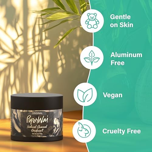 PiperWai Natural Deodorant w/Activated Charcoal | 24-Hour Sweat Protection, Vegan, Aluminum Free Deodorant for Women & Men | Travel Essential Shark Tank Product | 2 oz Scented Single Jar
