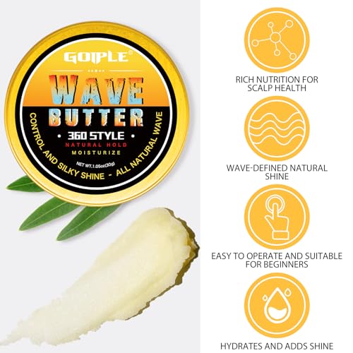 Wave Pomade for Men Strong Hold Easy Wash 360 Wave Training Hair Cream, Waves Grease for Men Promotes Layered Waves, Moisture, Silky Shine, Wave Pomade Wave Brushe Silky Durag Wave Cap Set (Blue)