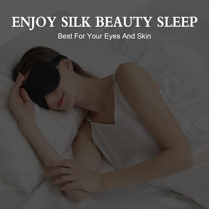 ZIMASILK Adjustable 22 Momme 100% Mulberry Silk Sleep Mask, 3D Contoured Cup Eye Mask for Sleeping, Super Soft Breathable Blindfold, Perfect Blocks Light for Sleeping. (Blue Haze)