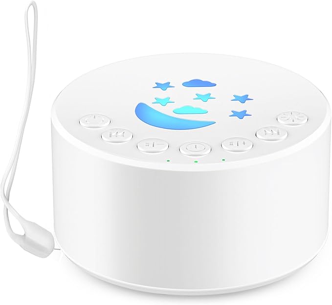 White Noise Machine, Portable Sound Machine for Baby and Adult, 18 Soothing Sounds, Night Light, Powerful Battery Life, Ideal Sleep Aid for Home and Travel, Nursery Essential (White)