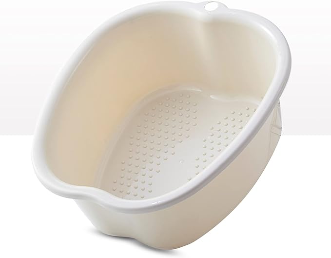 Foot Soaking Bath Basin: Plastic Foot Spa Basin for Soaking Feet - Foot Soaking Tub with Massage Dots - Roomy Foot Soak Bucket for Water Spa and Foot Massage (White)