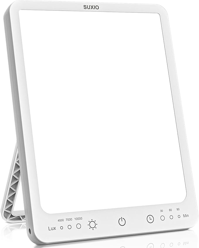 SUXIO Light Therapy Lamp - 10000 Lux Therapy Light, 3 Timing & Mode Happy Lamp, Touch Control Light Therapy Box with Memory Function, Portable Daylight Lamp for Home/Office Use As Lift Mood