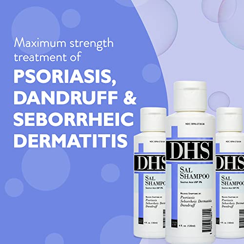 DHS SAL Shampoo - Maximum Strength for Psoriasis, Eczema, and Dandruff/Medicated Anti-Dandruff Shampoo Reduces Oil, Treats Itchy Scalp with Salicylic Acid/PBA-free, Fragrance-free / 4oz