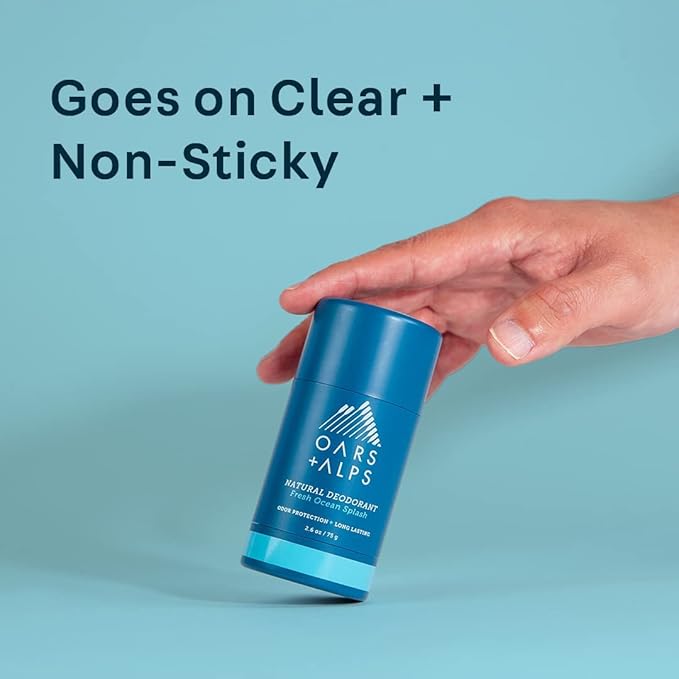 Oars + Alps Aluminum Free Deodorant for Men and Women, Dermatologist Tested and Made with Clean Ingredients, Travel Size, Fresh Ocean Splash, 3 Pack, 2.6 Oz Each