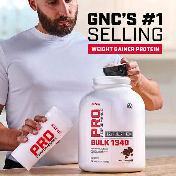 GNC Pro Performance Bulk 1340 Mass Gainer Protein Powder, 50g, Gluten Free, Whey, Creatine, BCAA, 3rd Party Tested, Muscle Recovery & Growth, Micronutrients, Vanilla Ice Cream, 9 Servings