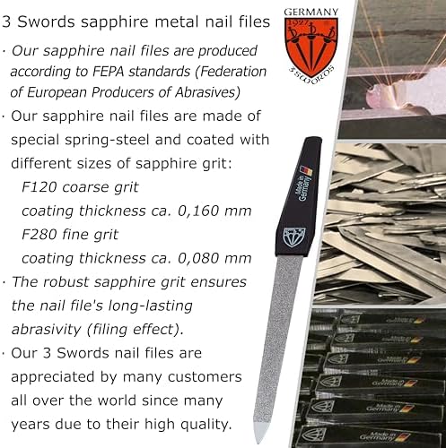 3 Swords Germany - Brand Quality Sapphire Metal Nail File Set (5 pcs.) with 3-Way Nail Buffer (1 pc.), Manicure Pedicure Finger & Toe Nail Care - Made in Solingen Germany (671)