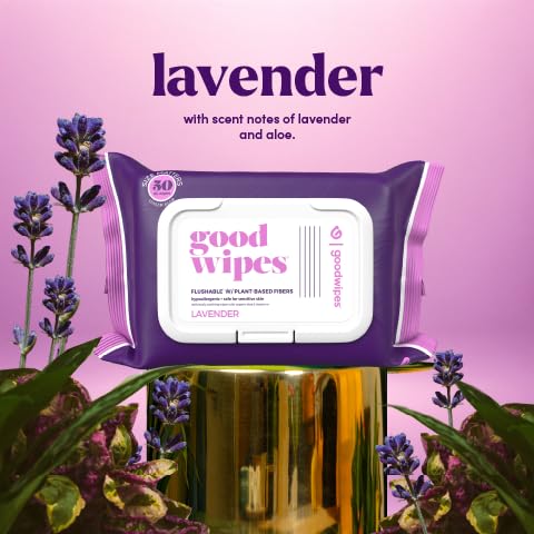 goodwipes Flushable Butt Wipes - Extra Large Adult Wet Wipes For Women & Men - Bathroom Essentials - Sewer & Septic Safe - Lavender, 418 Count (8 Packs + 1 Travel)