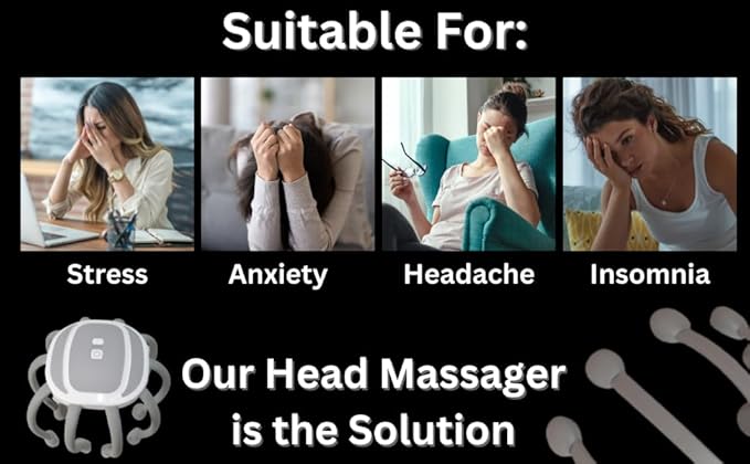 Azpen Black Electric Scalp Massager with Phone Music Connect + 5 Modes, 360 Degree Head Massager, Cordless Portable Head Scratcher for Stress Relax