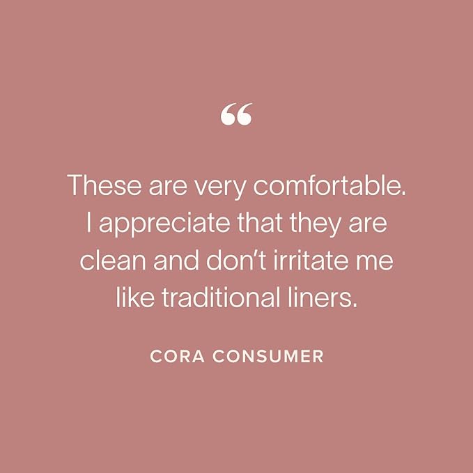 Cora Period Long Liners | 100% Organic Cotton Topsheet | Ultra Thin, Quick Absorbency | Hypoallergenic | Dermatologically Tested | Unscented, No Wings (72 Long Liners)