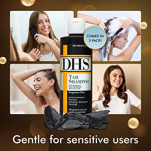 DHS Person & Covey, Inc Coal Tar Shampoo - Anti Dandruff Shampoo for Men & Women, Psoriasis Shampoo & Dandruff Hair Care for Itchy Scalp, Unscented Seborrheic Dermatitis Shampoo - 8 Fl Oz, Pack of 3
