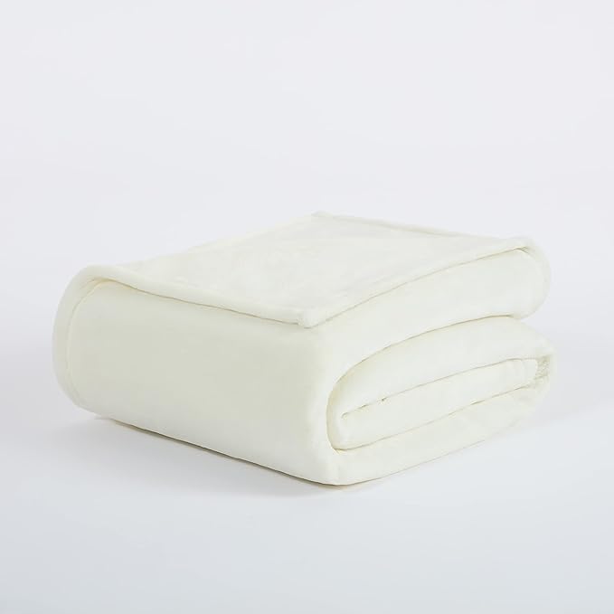 SERTA Cozy Plush Thick Fuzzy Super Soft Lightweight Throw Blanket for Bed, Couch, or Travel, Standard (50 in x 60 in), Off White