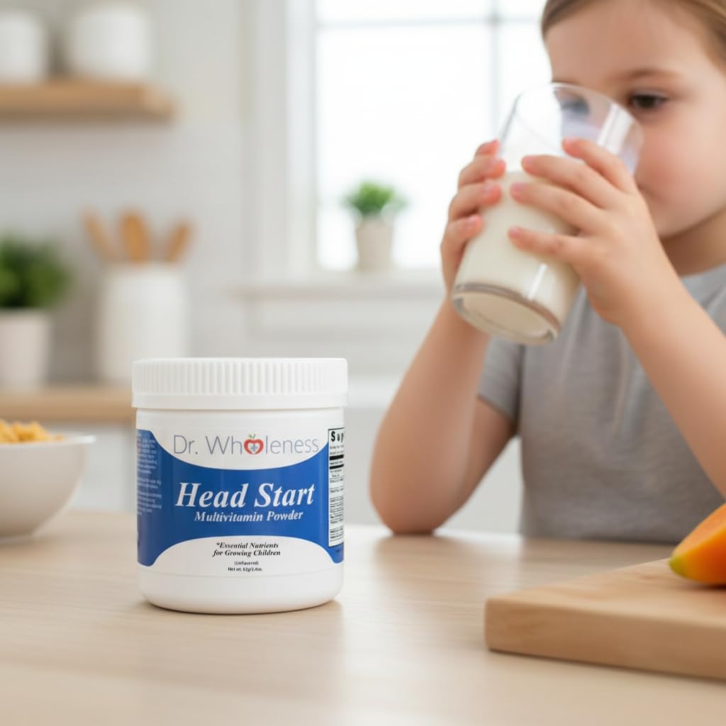Dr. Wholeness Head Start Multivitamin Powder | Essential Nutrients for Growing Children, Methylated B-Vitamins, Easy to Mix, No Flavors, Sweeteners, or Preservatives | 60 Servings - 2.4 oz