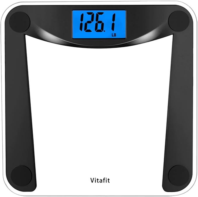 Vitafit Digital Bathroom Weight Scale for Body Weight, High Accuracy Assured by Weighing Professional Since 2001,Extra Large Blue Backlit LCD and Step-On, 400lb/180kg, Superb Black