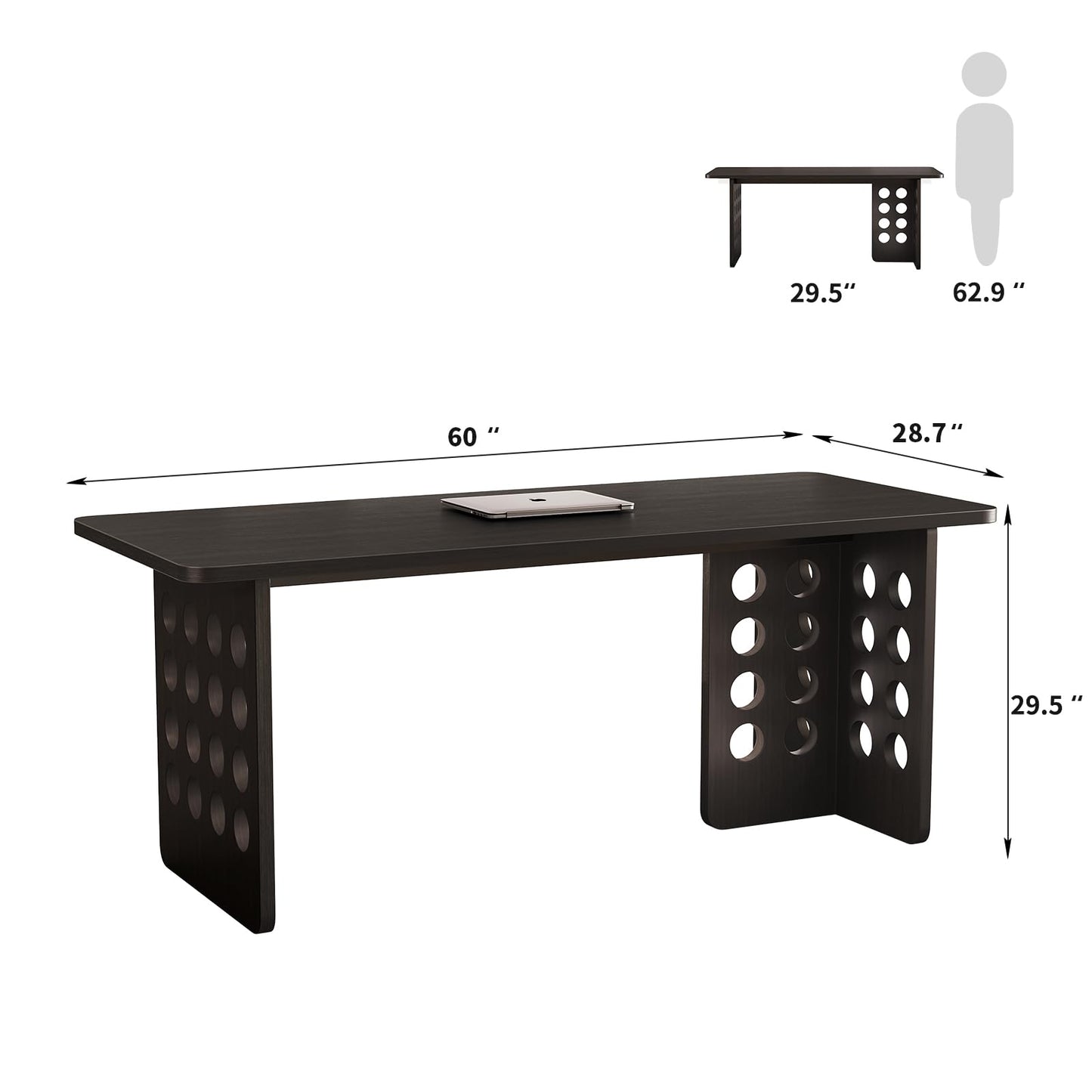 MesaSync 60 Inch Executive Desk, Large Computer Office Desk with Black Desktop，Modern Minimalist Workstations Writing Table Study Desk for Business and Home Office