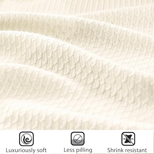 Madison Park Soft Certified 100% Egyptian Cotton Breathable Cozy Blanket, Premium Waffle Knit Classic Design, Luxury All Season Lightweight Cover for Bed, Couch and Sofa, Cream Twin(66"x90")