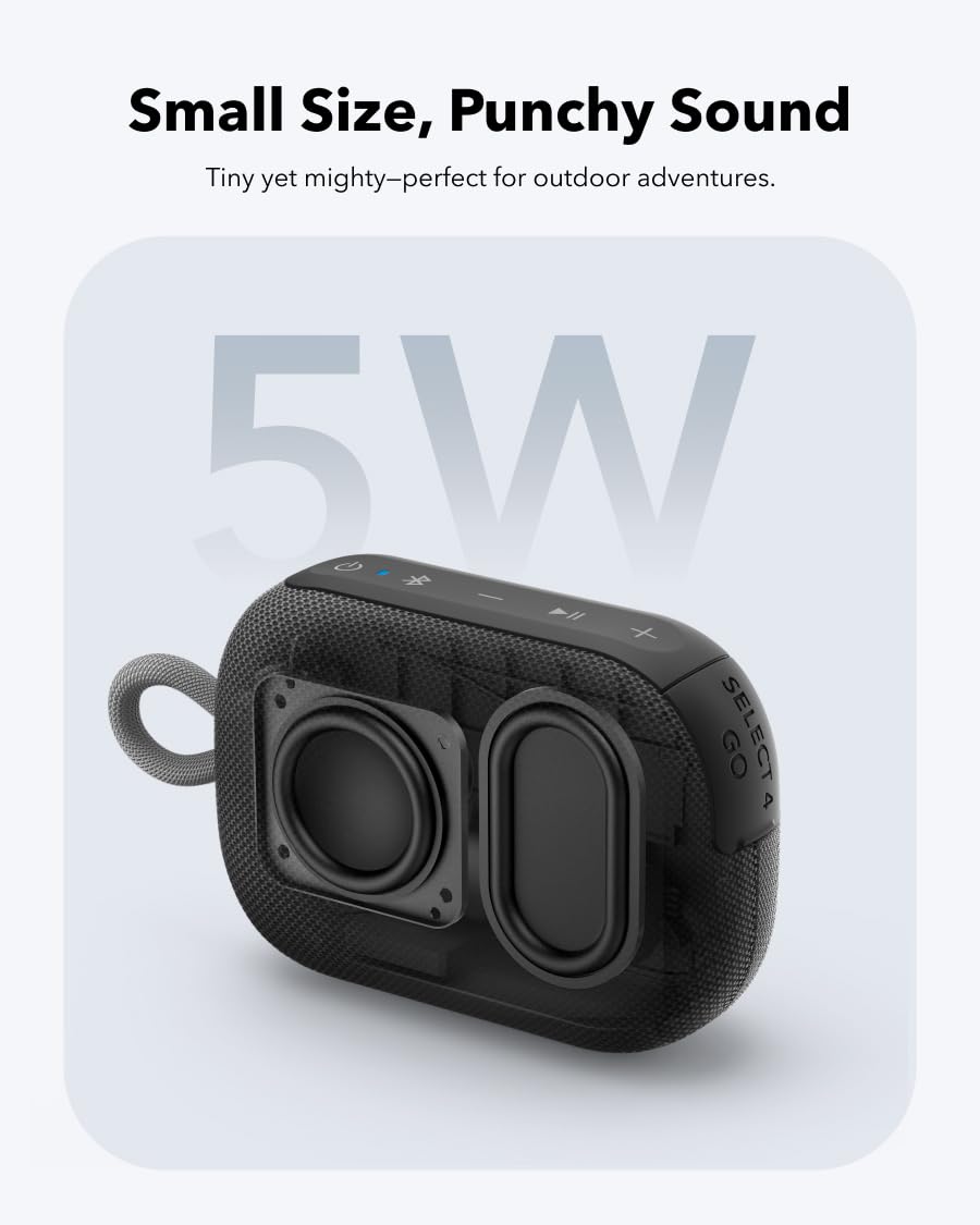 Soundcore Select 4 Go Bluetooth Shower Speaker by Anker, IP67 Waterproof/Dustproof, Ultra-Portable Speaker, Wireless, 20H Playtime, Floatable, Powerful Sound, Electronics for Outdoors/Home/Travel