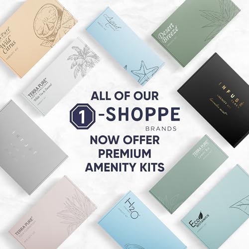 Eco Botanics Amenity Kit | Boxed Hotel Toiletries | Bulk Set .85 oz Travel Size Shampoo, Conditioner, Lotion, Body Wash & Body Bar Soap for Guest Hospitality AirBnB/Vacation Rentals | 15 sets per case