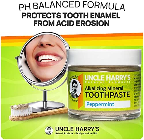 Uncle Harry's Natural & Fluoride-free Remineralizing Toothpaste - Freshens Breath & Strengthens Enamel - Peppermint (4 pack, 3 oz. jar)