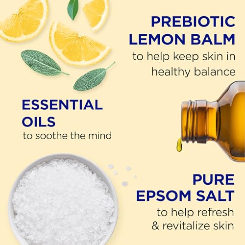 Dr Teal's Body Wash with Pure Epsom Salt, with Prebiotic Lemon Balm & Sage, 24 fl oz (Pack of 4) (Packaging May Vary) & Foaming Bath with Pure Epsom Salt, Prebiotic Lemon Balm & Essential Oils