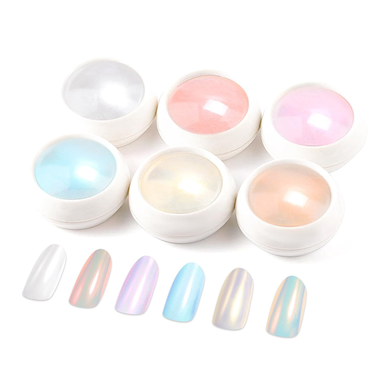 Pearl Chrome Nail Powder BISHENGYF -【Fairy Effect】 Pink Chrome Nail Powder Aurora Mermaid Iridescent White Pearl Clear Nail Chrome Powder, Metallic Mirror Pigment Glitter Dust for Manicure Decoration