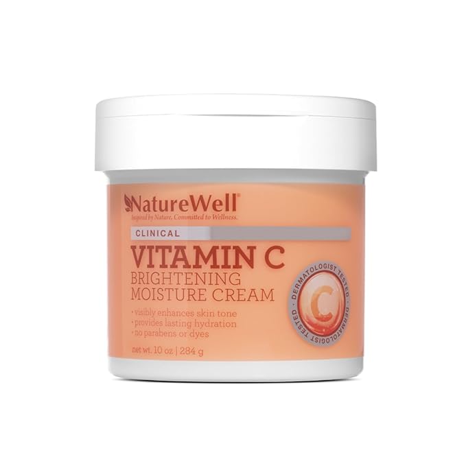 NATURE WELL Clinical Brighten & Hydrate Vitamin C Moisture Cream Skincare for Face, Body & Hands, Revitalizes Dull-Looking Skin, Promotes A Glowing Complexion, Helps Visibly Improve Skin Texture, 10oz