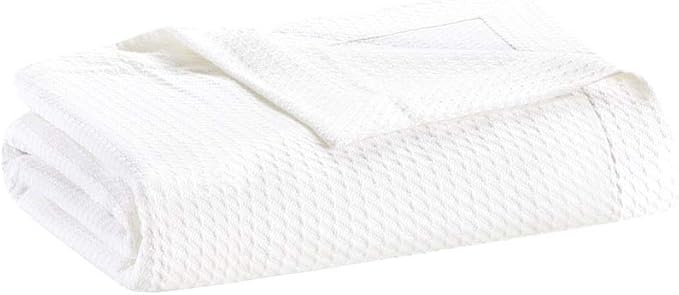 Madison Park Egyptian Cotton Luxury Blanket White 66x90 Twin Size Knit Premium Soft Cozy 100% Cerified Egyptian Cotton For Bed, Couch or Sofa