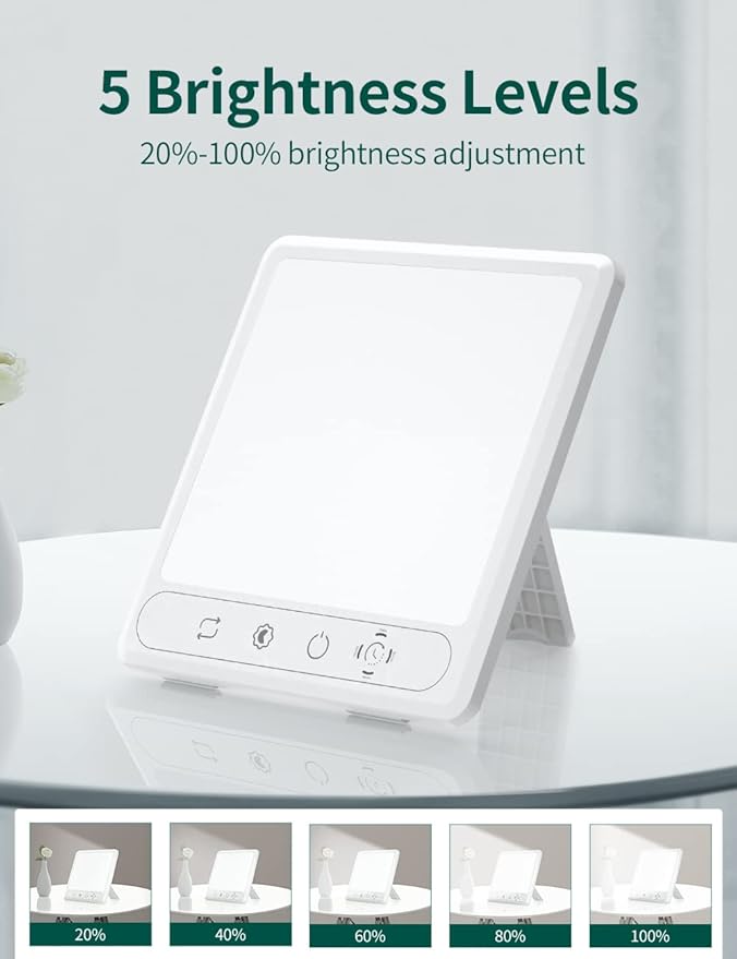 HILOLY Light Therapy Lamp, UV-Free 10000 Lux Therapy Light, Sun Lamp with 5 Adjustable Brighteness & Color Temperature, Touch Control and 4 Timer Funtion, Sunlight lamp for Seasonal