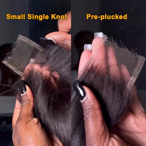BEEOS Body Wave 2x6 SKINLIKE Real HD Lace Closure, 0.10mm Ultra-thin Invisible Lace Pre-Plucked Bleached Knots Natural Black Human Hair 18 Inch