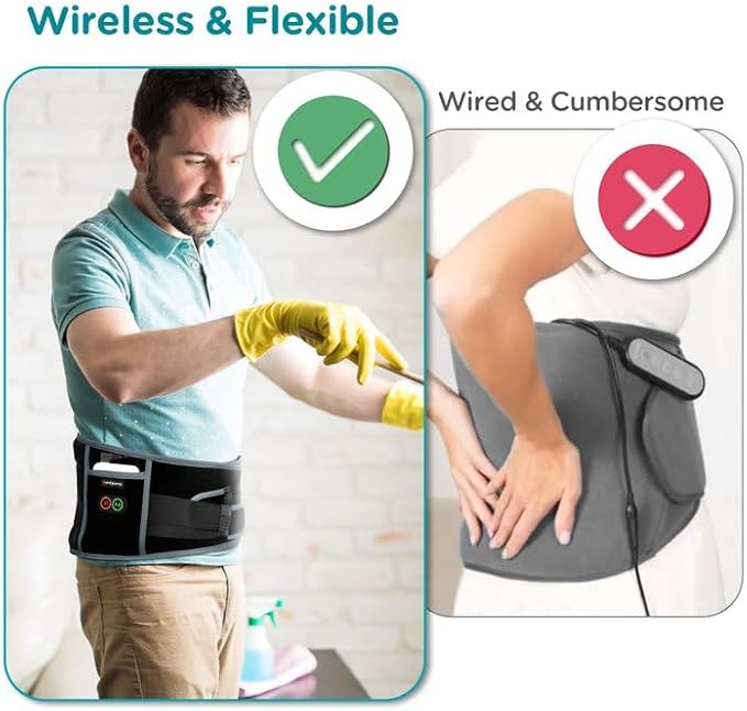 Comfytemp Cordless Heating Pad with Massager for Back Pain Relief, Portable Lower Back Massager FSA HSA Eligible Wearable, Father's Day Gifts, Birthday Gifts for Dad Mom Men Women, 3 Heat Auto-Off 58"