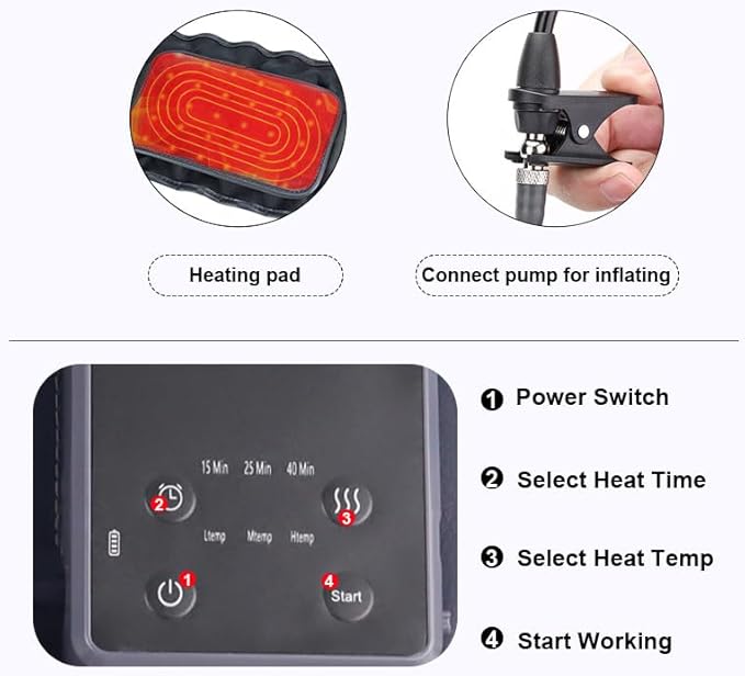Cordless Heating Decompression Back Belt for Lower Back Pain Relief, Inflatable Lumbar Traction Device with Heating Pad Powered by 4000mAh Rechargeable Battery, One Size Fits 29-49 Waist