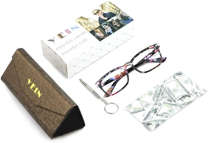 YEIN Bifocal Reading Glasses with Blue Light Blocking Lenses, Bifocal Reader for Women, Vintage Square frame with Spring Hinge (+0.50/+2.50 magnification)