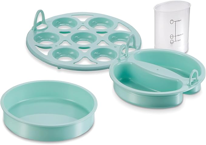 Hamilton Beach Egg Cooker 3-in-1 for Hard Boiled & Poached Eggs, Omelets & Vegetable Steamer, Holds 7, Mint (25504)