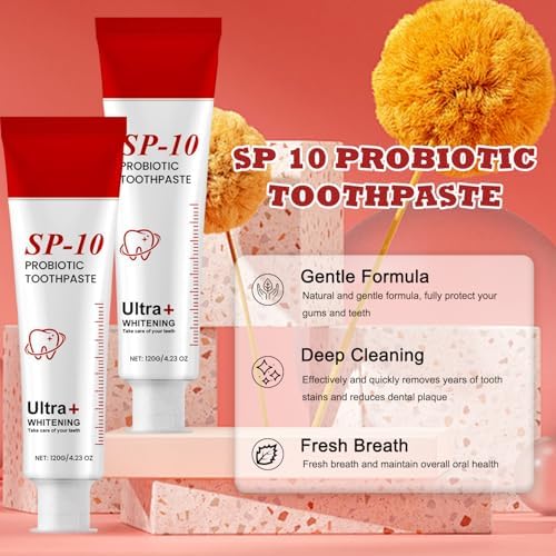 SP-10 Toothpaste Official, Sp-10 Probiotic Toothpaste, Ultra Whitening Sp 10, Deep Cleaning, Super Whitening & Stain Removal, SP 10 Fresh Mint Breath Formula with Probiotic (2 PCS)
