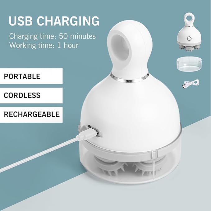 UNCLE SAM Cordless Electric Handheld Scalp Massager with 84 Silicone Massage Heads, Base, and Rechargeable - Automatic Kneading and Relaxation