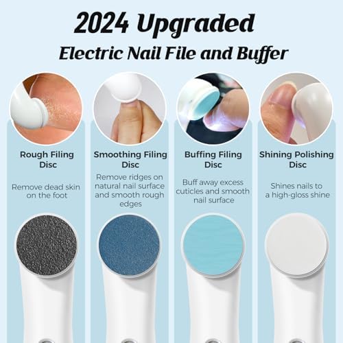 SUNMAY Electric Nail File Set, Rechargeable Nail Files and Buffers for Women Natural Gel Nails Toenails Salon with 4 Filing Discs, Professional Cordless Nail File Machine for Home Nail Pedicure
