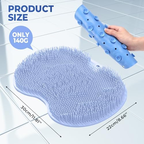 Shower Foot Scrubber Mat with Non-Slip Suction Cups, Foot and Back Cleaning Pad, Silicone Exfoliating Pad, Anti-Slip Bathroom Shower Foot Pad with Suction Cups and Drainage Holes (Blue)