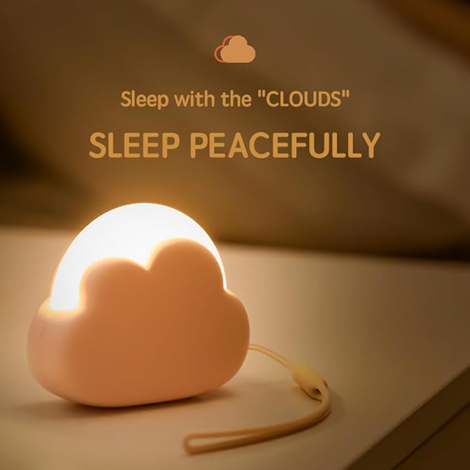 Portable LED Night Light, Cute Cloud Mini Desk Lamp with 4 Working Modes, Rechargeable Kids Night Light for Camping, Bedside Lamp for Bedroom Nightlights [with Wrist Strap] [with USB Cable]