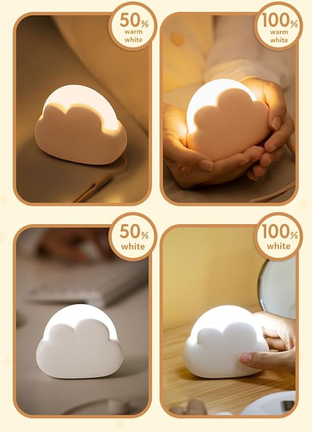 Portable LED Night Light, Cute Cloud Mini Desk Lamp with 4 Working Modes, Rechargeable Kids Night Light for Camping, Bedside Lamp for Bedroom Nightlights [with Wrist Strap] [with USB Cable]