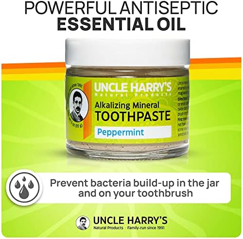 Uncle Harry's Natural & Fluoride-free Remineralizing Toothpaste - Freshens Breath & Strengthens Enamel - Peppermint (4 pack, 3 oz. jar)