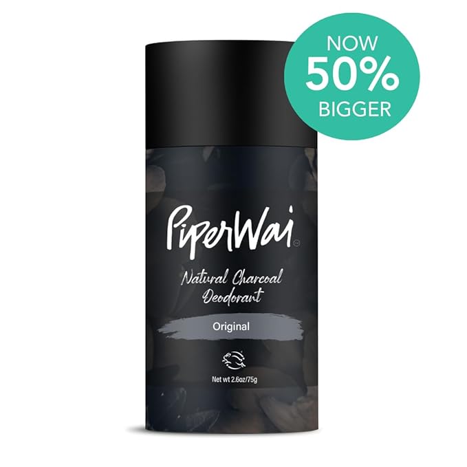 PiperWai Natural Deodorant w/Activated Charcoal | 24-Hour Sweat Protection, Vegan, Aluminum Free Deodorant for Women & Men | Travel Essential Shark Tank Product | 50g Scented Stick