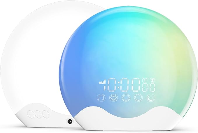 Light Therapy Lamp, Sunlight Alarm Clock with 10,000 Lux Therapy Light, Wake Up Light with 20 Brightness & 4 Color Temperature, Dual Alarms & Snooze,11 Atmosphere Lights and Sleep Aid
