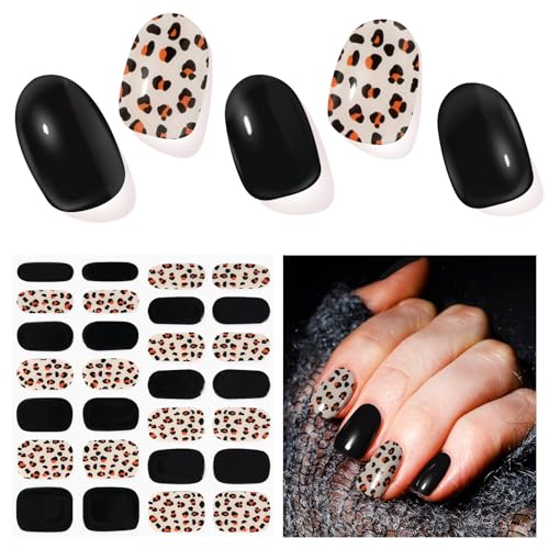DUKASOU Semi Cured Gel Nail Strips, 28 pcs Gel Nail Strips Work with Any UV Lamp, Long Lasting Gel Nail Stickers Full Nail Wraps, Salon Quality, Easy to Apply (Road Wilderness)