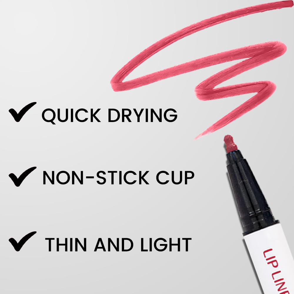 3Pcs Longwear Liquid Lip Liner Stain Marker Pen Set Long Lasting Waterproof, Pink Red Maroon Mauve Purple Matte 24 Hour Lip Liner and Lipstick Combo, Color Stay Lipliner All Day, Lip Stain peel off